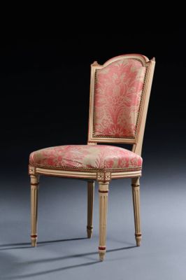an image of a chair with a pink upholstered seat
