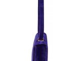 the back view of a purple purse with a strap on it