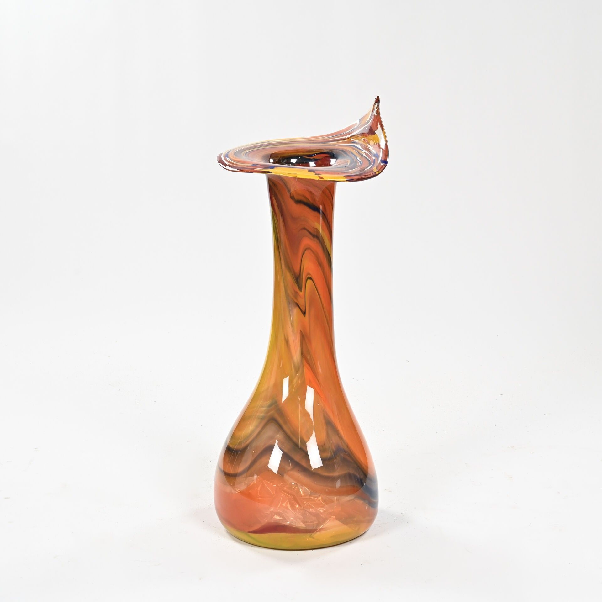 Vase en verre soufflé à la main signé TB 1990 - Grand modèle 96 cm