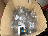 a cardboard box full of water bottles and a cell phone