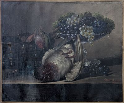 Ch. BRILANT (XXe) "Nature morte au trophée de canard, linott…