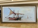 a picture of a painting of a boat in the water