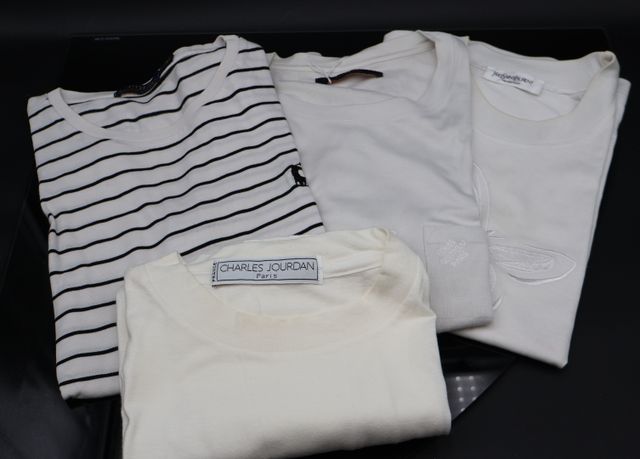 Lot de 4 polos en coton blanc rayé : Louis VUITTON, Yves SAINT LA...
