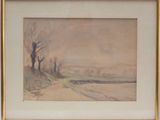 an image of a painting of a landscape with trees and a road