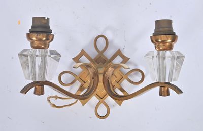 pair of antique brass wall sconces with clear glass shades