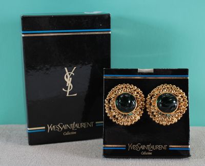 yves saint laurent earrings in black and gold