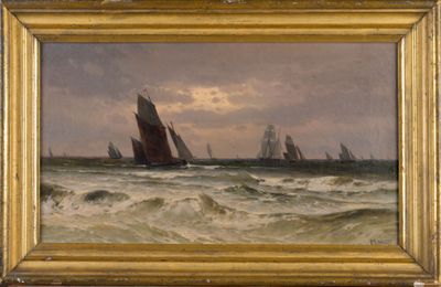 une image représentant un tableau de voiliers sur une mer agitée