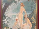 a picture of a painting of a woman and three children