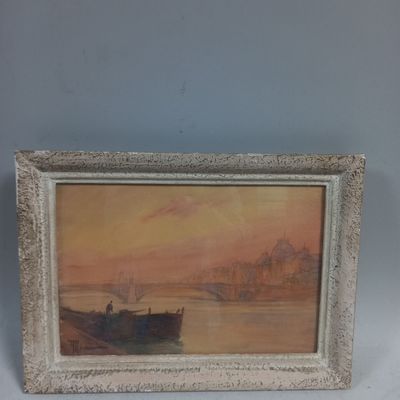 l'image d'une peinture représentant un bateau sur un plan d'eau