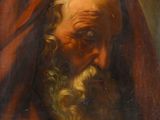 un tableau représentant un vieil homme à la longue barbe, vêtu d'une cape rouge