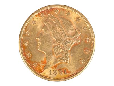 Pièce de 20 U.S dollars en or jaune, 1891. Petites usures. - Photo 1