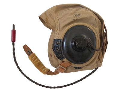 a helmet with a microphone attached to it on a white background
