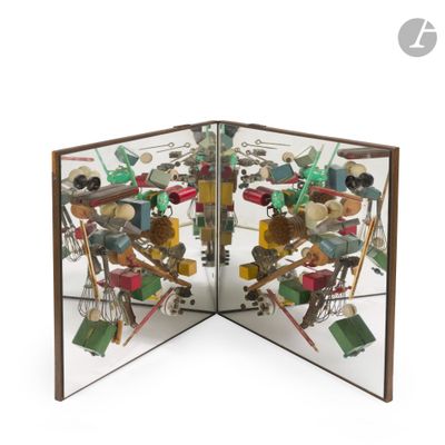 a glass display case with a bunch of different objects in it