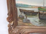 a picture of a painting of boats on the water
