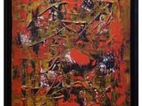 a painting of a red and yellow abstract painting