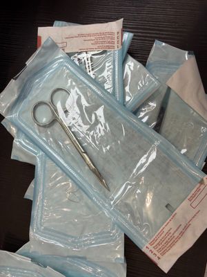 a pile of surgical supplies on a table