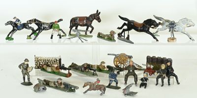 many figurines of horses and people on display