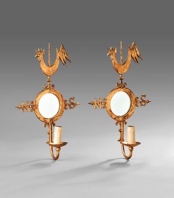 paire d'appliques murales anciennes avec miroirs et bougies