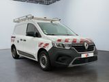 the white van is parked in a large room with a red and white stripe on the side