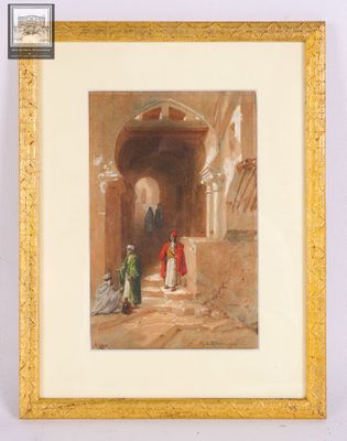 une image représentant un tableau où l'on voit un homme et une femme dans une cour