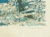 a drawing of a man sitting on a rock