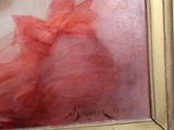 an oil painting of a woman in a red dress in a gold frame