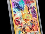 La carte Pokémon se trouve dans un étui en plastique transparent sur fond noir.