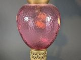 pink glass hanging lamp with gold chain and chain