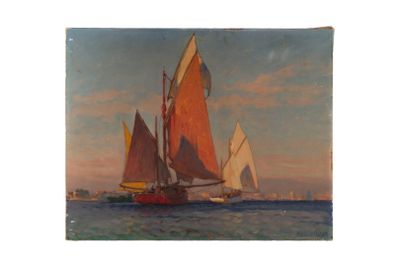 une peinture représentant un voilier naviguant sur l'océan