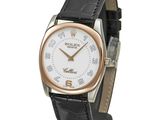 rolex lady ' s watch with white dial and black leather strap