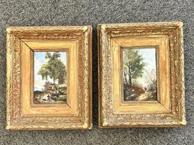pair of 19th century french oil paintings of a wooded landscape