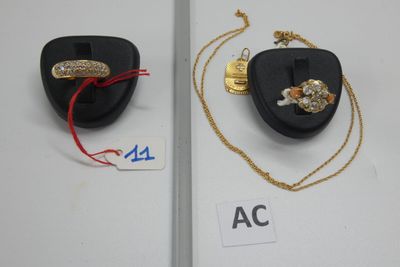 deux bijoux exposés sur une table