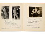an open book with pictures of men and women on it