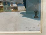 a picture of a painting of a city by the water