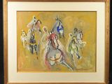 a painting of a group of people riding horses