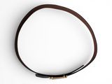 a close up of a brown leather belt with a gold clasp