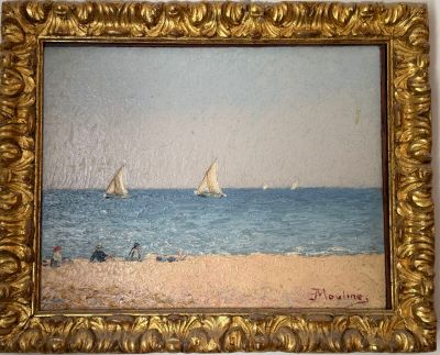 une photo d'un tableau représentant des voiliers sur l'eau