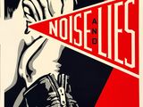 a red and black poster with a hand holding a cigarette