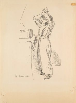 an old drawing of a woman with a hat on her head