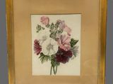 tableau représentant un bouquet de fleurs roses et blanches dans un cadre doré