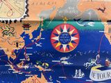 une carte du monde sur laquelle figurent de nombreux éléments