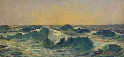 a painting of a large body of water with waves in it