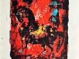 an image of a painting of a horse on a red background