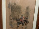 tableau représentant un homme à cheval, avec un groupe de personnes sur le cheval