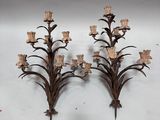 paire de candélabres anciens en laiton avec fleurs et feuilles