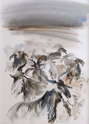 Michel COLIN (1934) "le troupeau de chèvres" aquarelle signé…