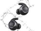 a pair of jbl air buds with water splash