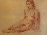 drawing of a nude woman sitting on the ground with her legs crossed
