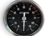 a close up of a speedometer on a white background