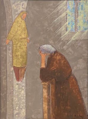 Fernand ELIE (1906-1992) Femme priant La Vierge dans une égl…